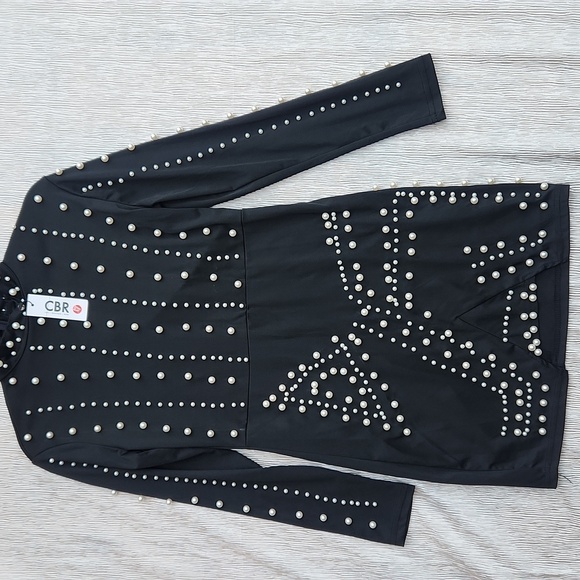 Black Mini Dress Long Sleeves with Pearls Medium - Picture 10 of 12